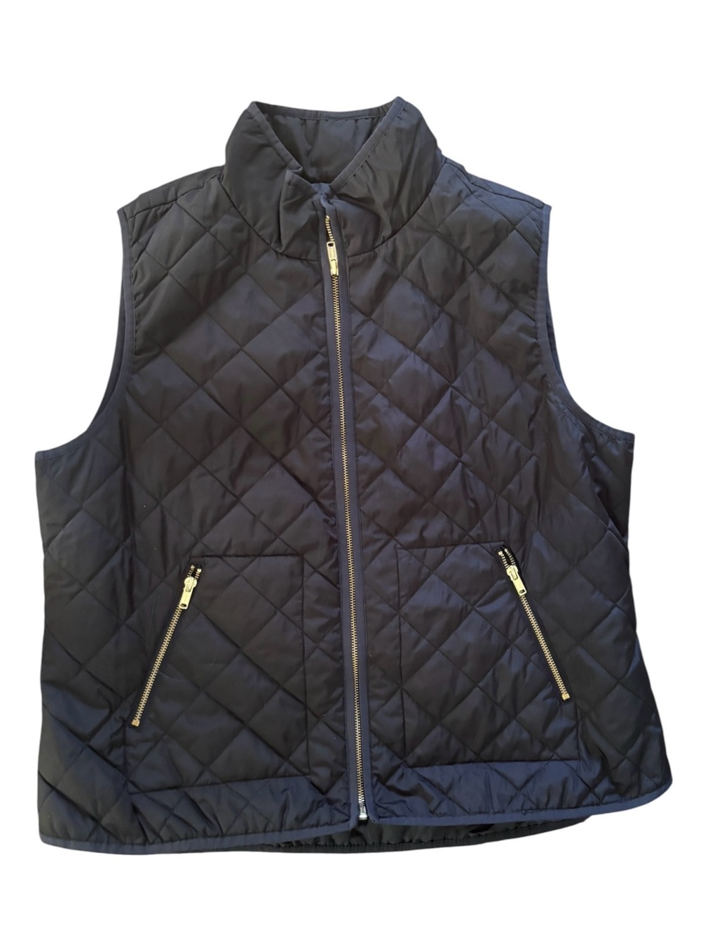 Old Navy Quilted Full Zip Vest Sz XL Black Lightweight Zip Pockets Gold Hardware